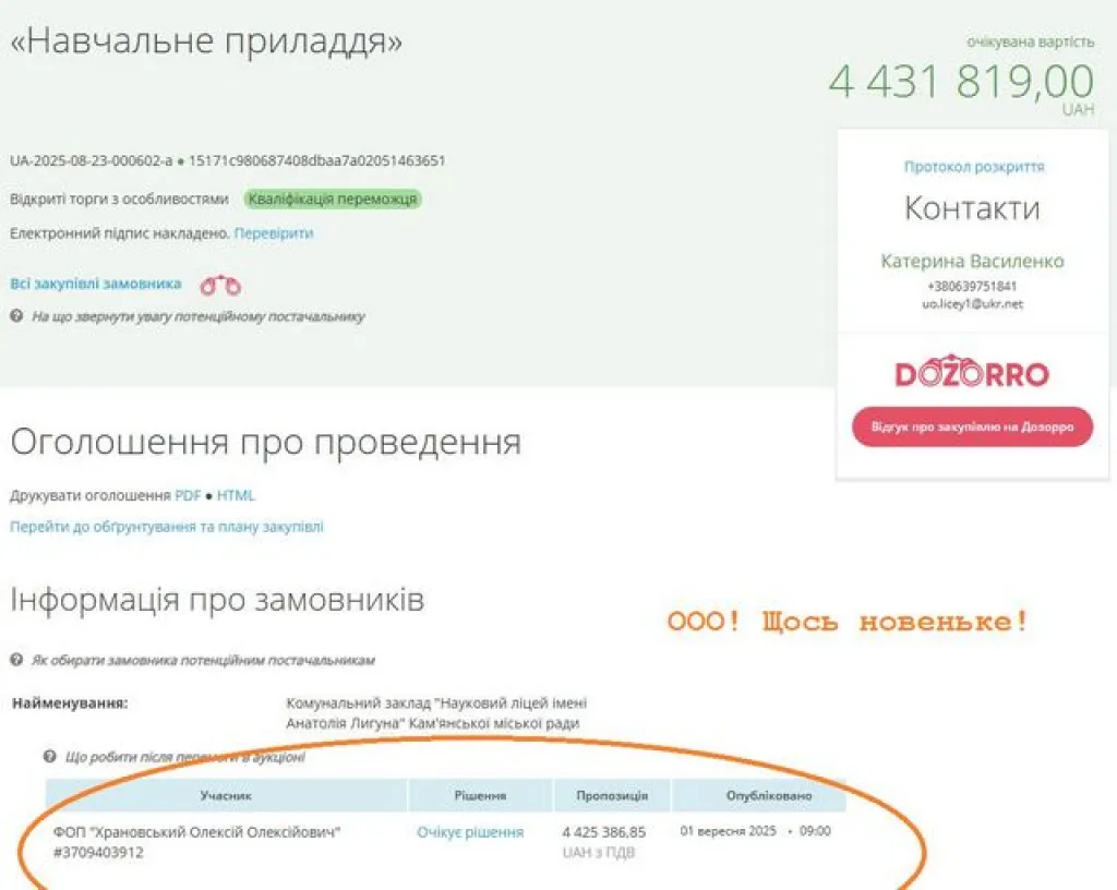 Скандальний тендер у Кам’янському: ліцей закупив обладнання на понад 4 мільйони гривень