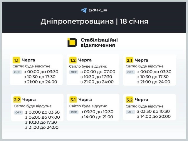 В Україні 18 січня заплановані графіки обмежень електропостачання
