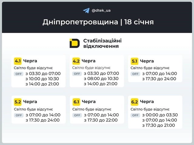 В Україні 18 січня заплановані графіки обмежень електропостачання