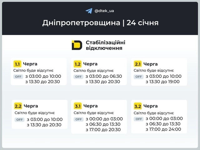 Енергетична пауза по Україні: графіки відключень електрики на 24 січня