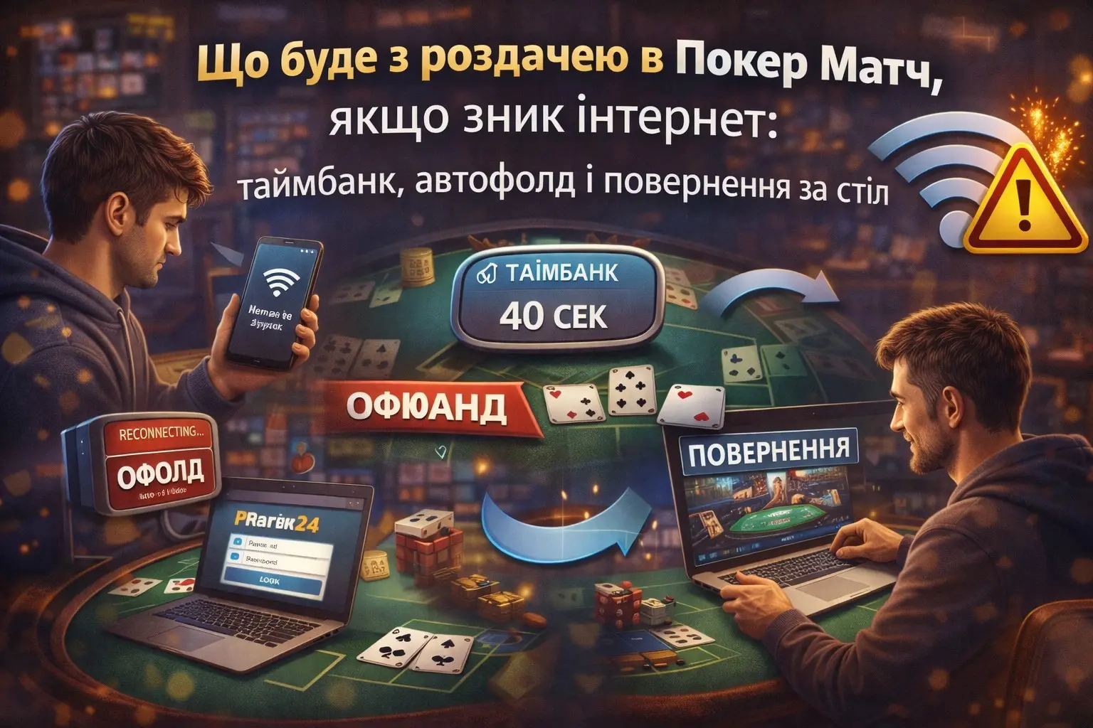 Зник інтернет у Покер Матч: що буде з роздачею, таймбанком і автофолдом