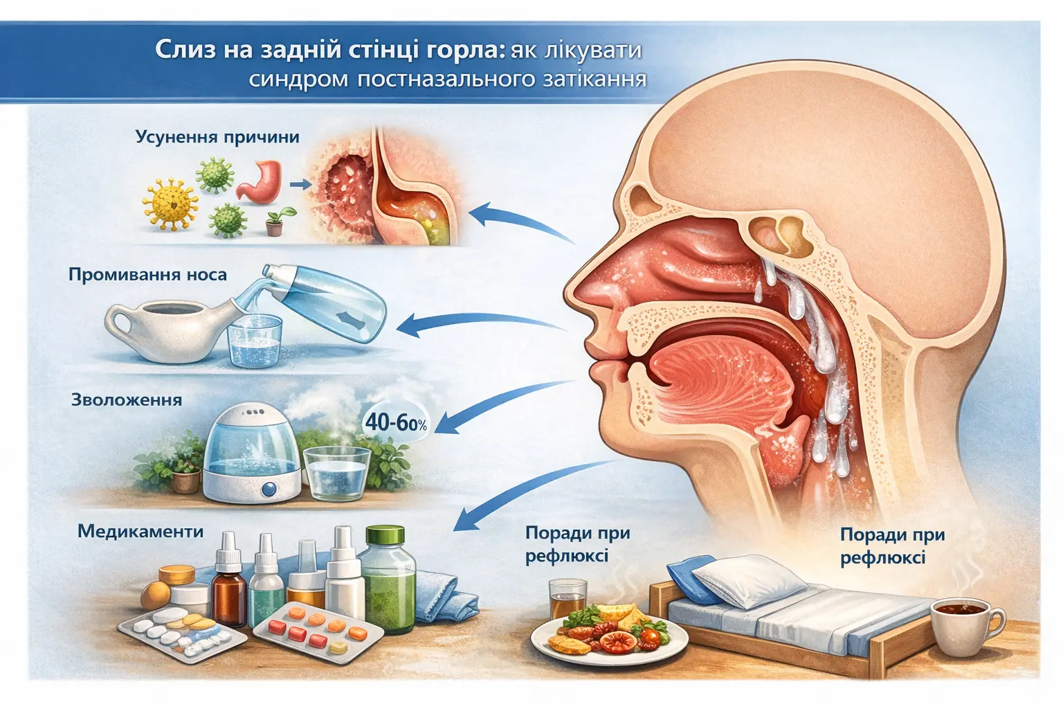 Слиз на задній стінці горла: як лікувати синдром постназального затікання