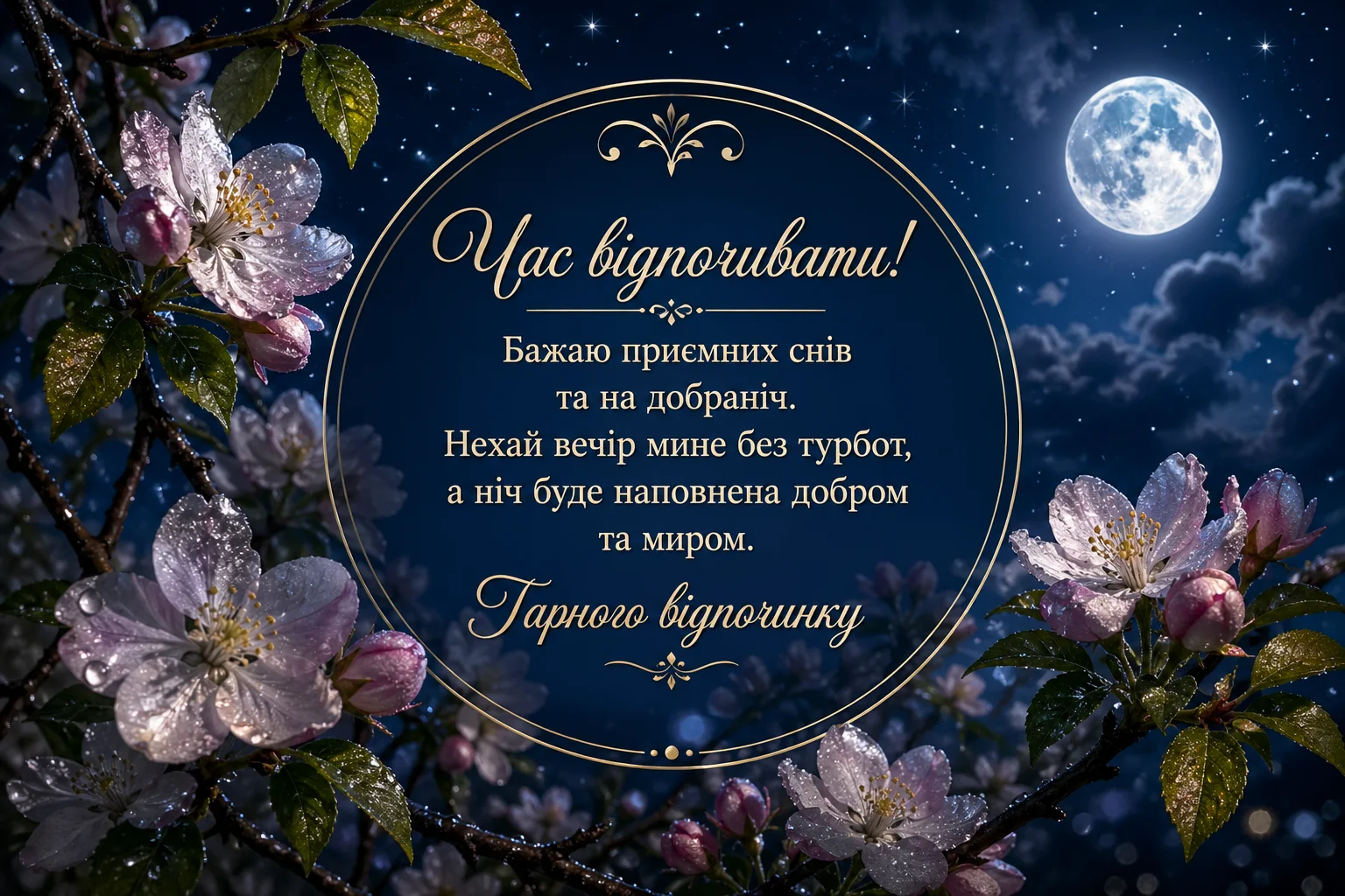 Приємних снів, доброго вечора та на добраніч: душевні листівки для затишного відпочинку
