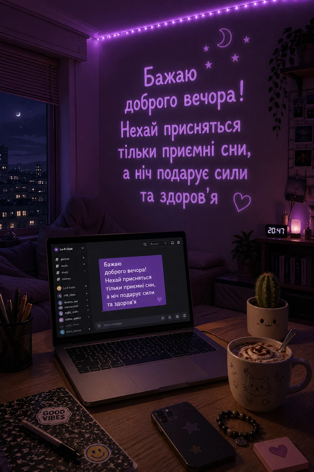 Приємних снів, доброго вечора та на добраніч: душевні листівки для затишного відпочинку