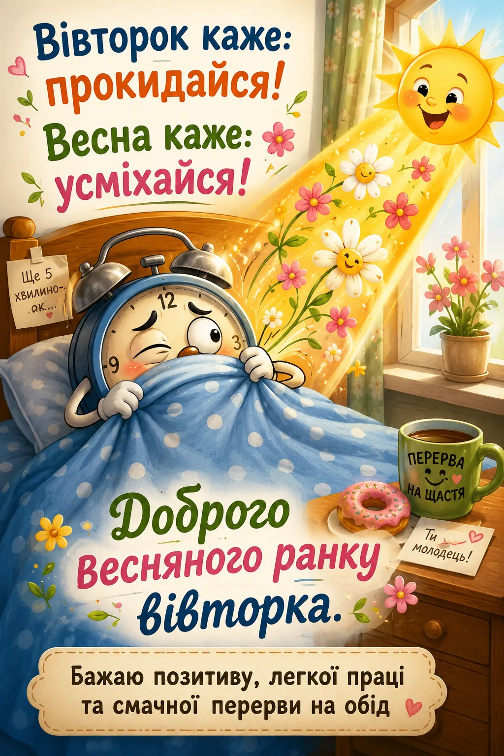 Доброго весняного ранку вівторка: картинки та затишні побажання для гарного настрою