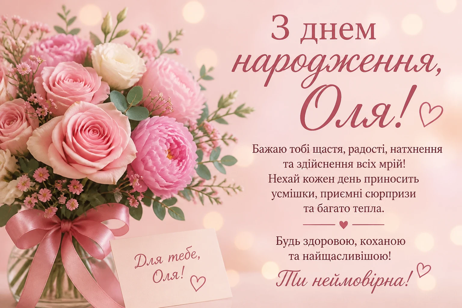 Привітання з днем народження для Олі
