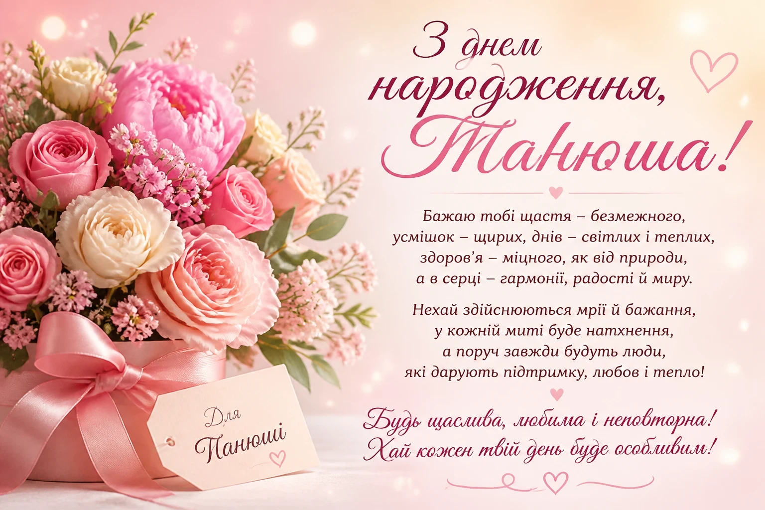 Привітання з днем народження для Танюші
