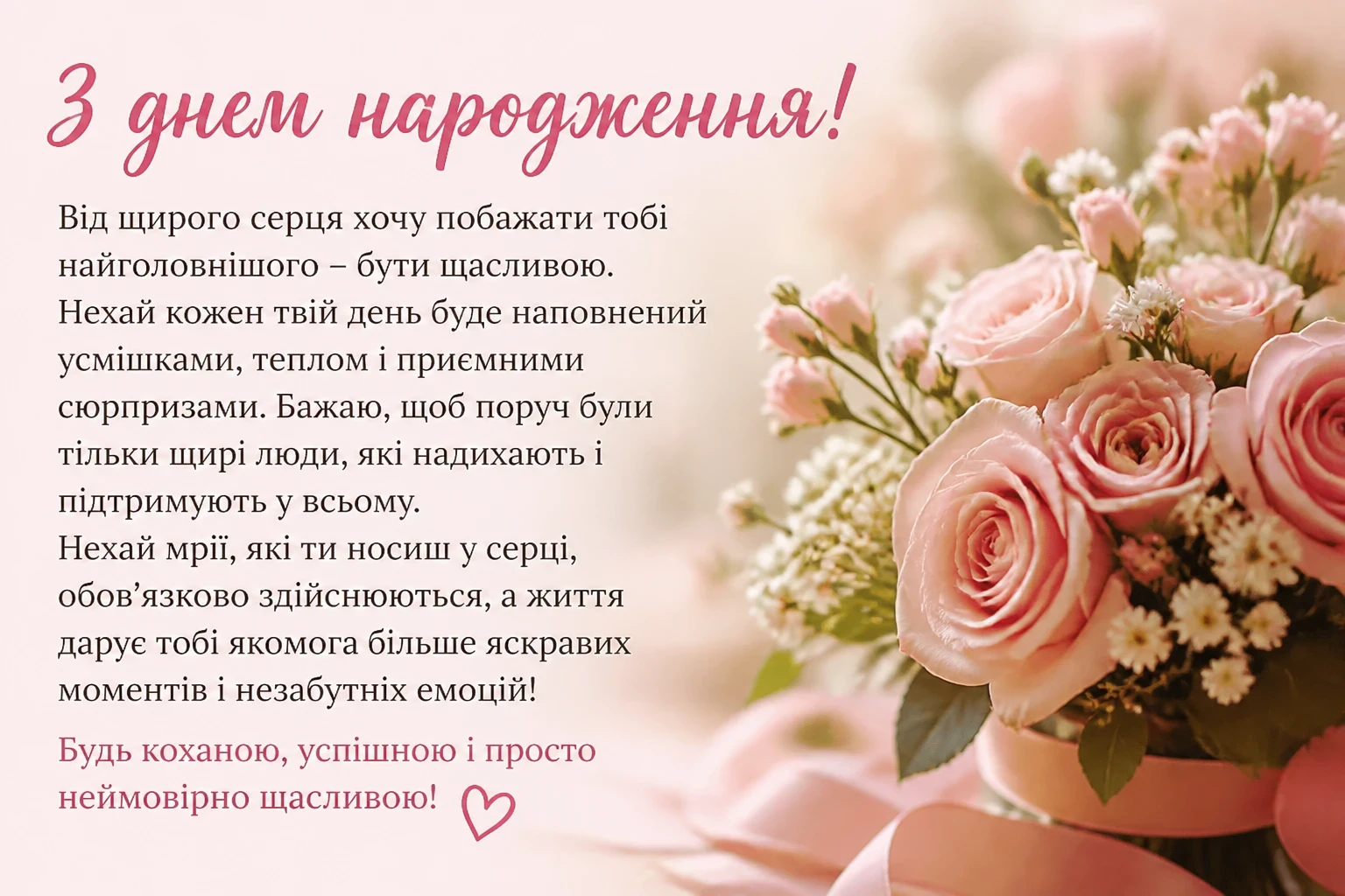 Привітання з днем народження дівчині своїми словами