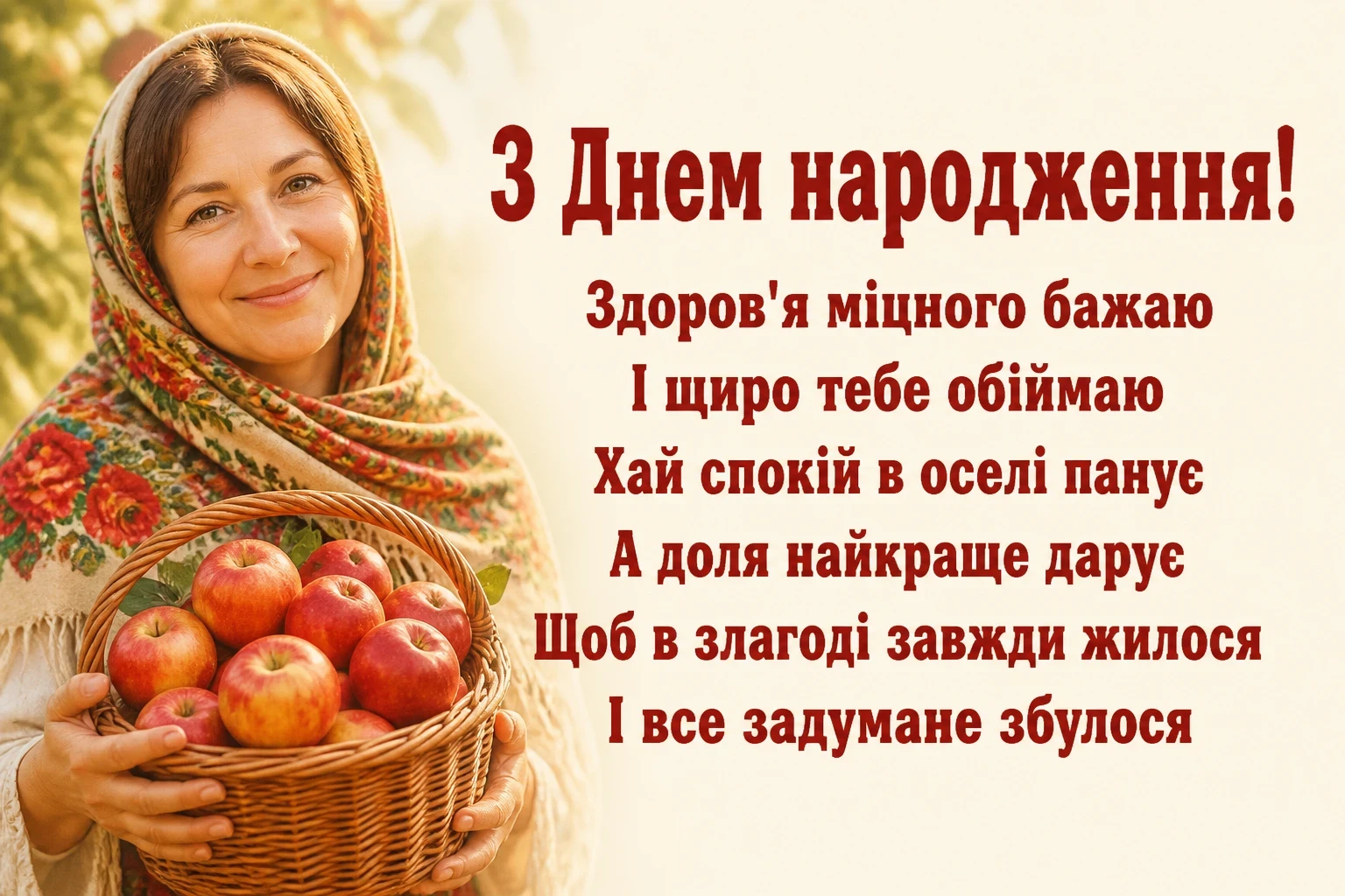 українському стилі зворушливе привітання з днем народження жінці